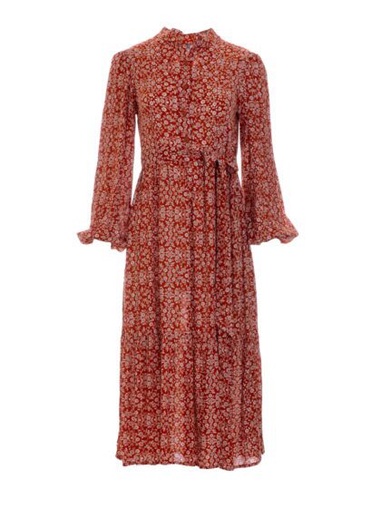 Φόρεμα Maxi ButtonDown με Βολάν Φλοράλ Βισκόζη-