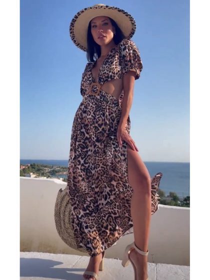 Φόρεμα Maxi Leopard με Κρίκο